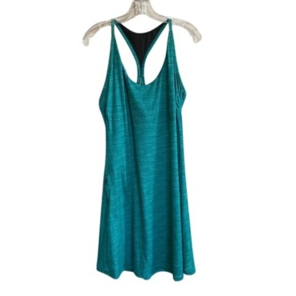 PrAna Opal Dress Racerback A-line w/Shelf Bra UPF Aquamarine Teal Size Large - Picture 1 of 14